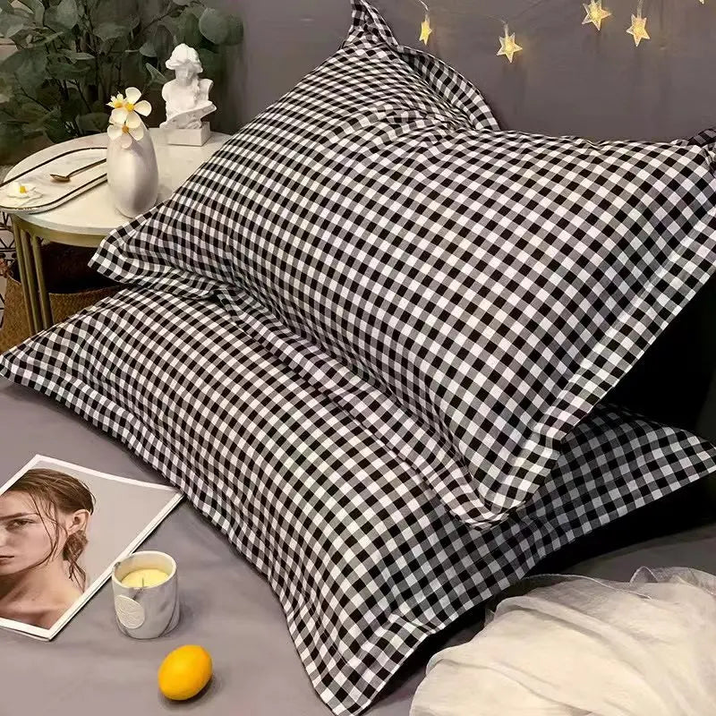 Afralia™ Simple Plaid Twill Pillow Case Set for Adults - Vintage Design, Anti-mite Fabric