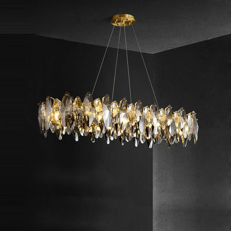 Afralia™ Crystal Luxe Leaves Chandelier for Living Room - Modern Lamp Decoration