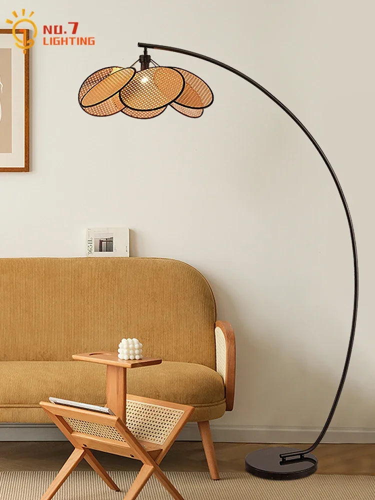 Afralia™ Wabi-sabi Rattan Weaving Petal Floor Lamp LED E27 for Living Room Villa