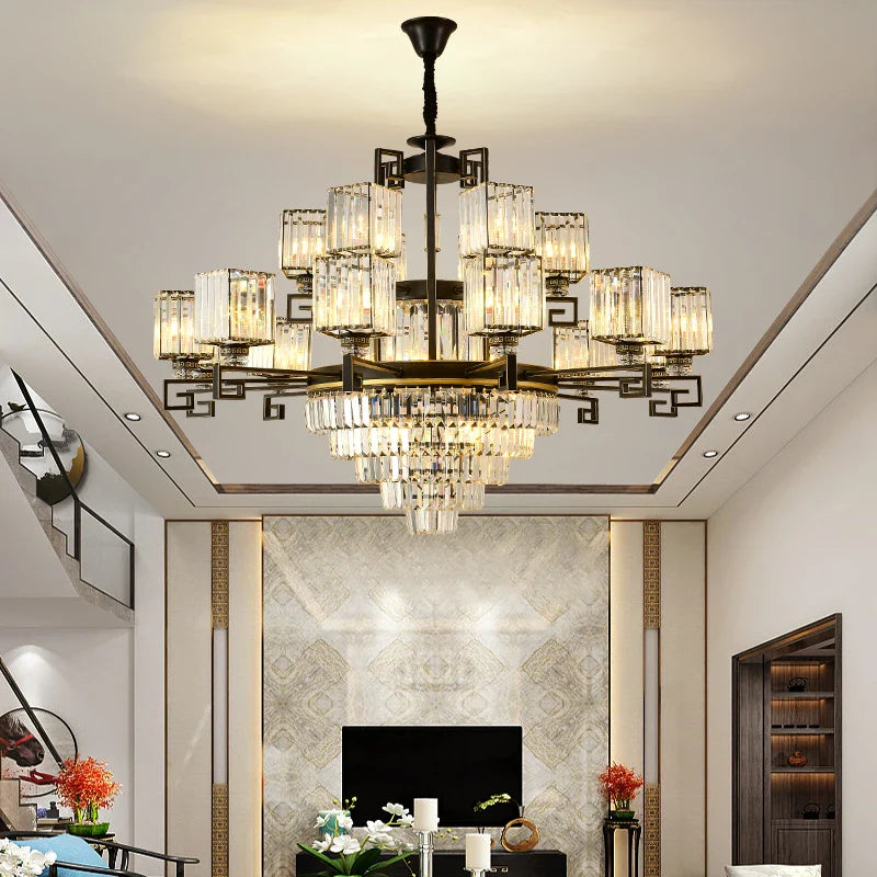 Afralia™ Zen Crystal Chandelier - Luxury Chinese Style Lighting for Home, Study, and Teahouse