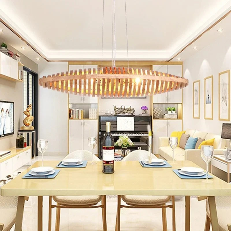 Afralia™ Solid Wood Ceiling Chandelier - Elegant Indoor Lighting for Living & Dining Room