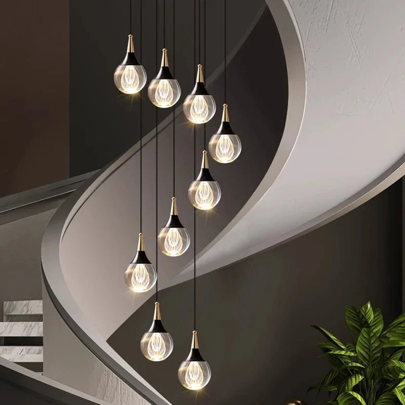 Afralia™ Crystal Chandelier Stair Pendant Lamp Living Room Interior Lighting