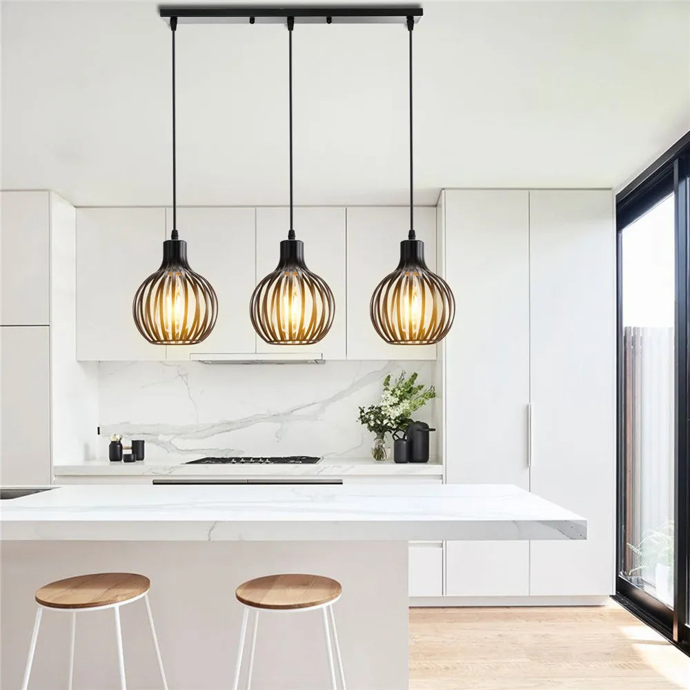 Afralia™ Vintage Iron Cage Pendant Chandelier for Home Dining Kitchen, E27 Lighting Fixtures