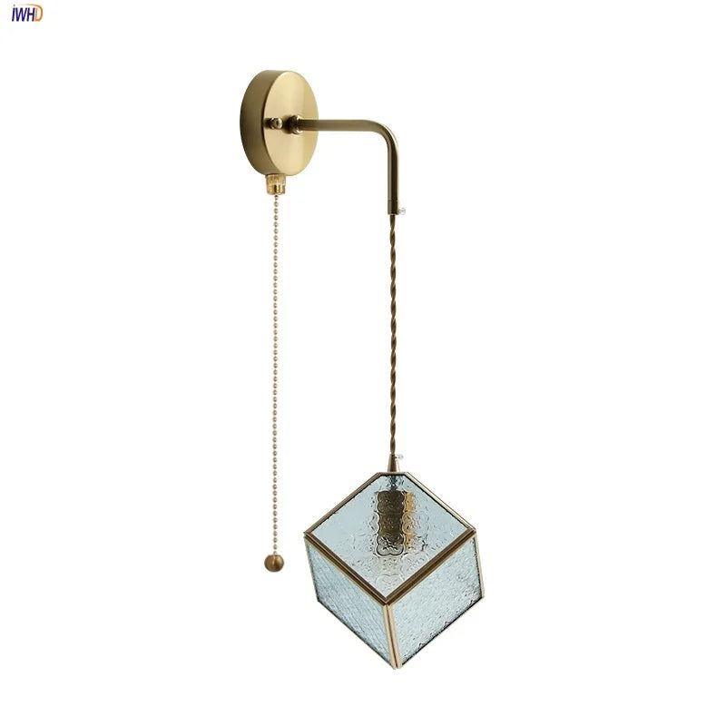 Afralia™ Modern Clear Glass LED Wall Light with Pull Chain for Bar, Cafe, Bathroom Mirror