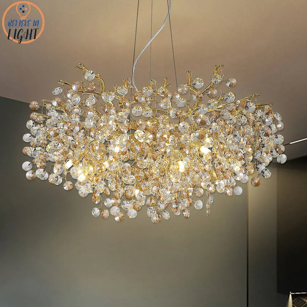 Afralia™ Sun Crystal Gold Lustre Chandelier: Nordic Villa Restaurant LED Ceiling Lamps