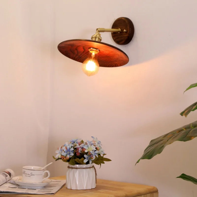 Afralia™ Nordic Wood LED Wall Lamp Pull Chain Switch for Home Decor & Lighting