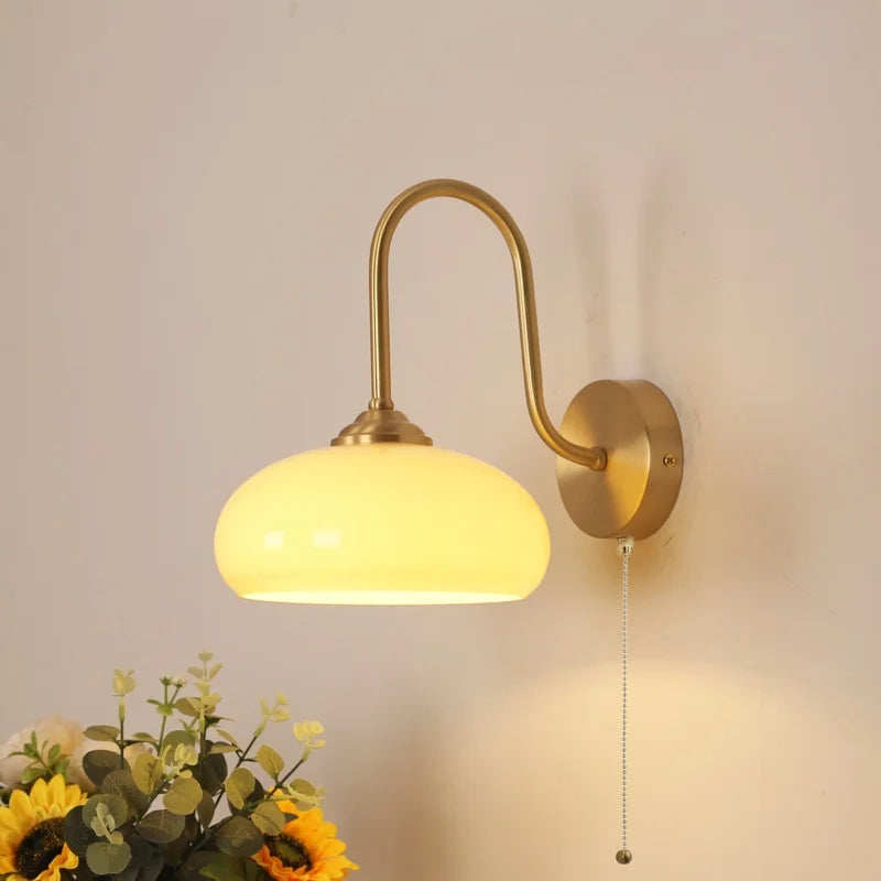 Afralia™ Glass LED Wall Sconce with Pull Chain Switch for Coffee Bedroom - Copper Nordic Stair Light