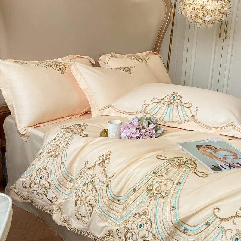 Afralia™ Luxury Embroidery Cotton Bedding Set: Duvet Cover, Sheet Set, Pillowcases