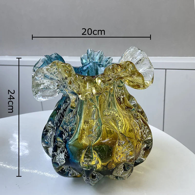 Afralia™ Colorful Flower Edge Glass Vase for Table Decoration and Floral Arrangement