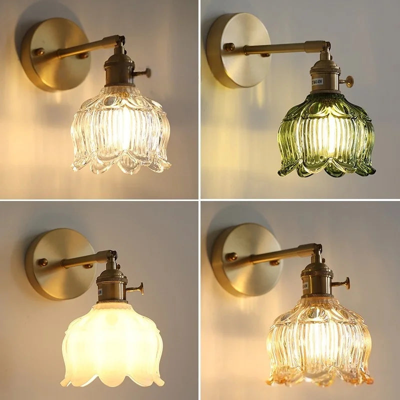 Afralia™ Copper Rotate LED Wall Light with Pull Chain Switch - Modern Glass Bedside Sconce