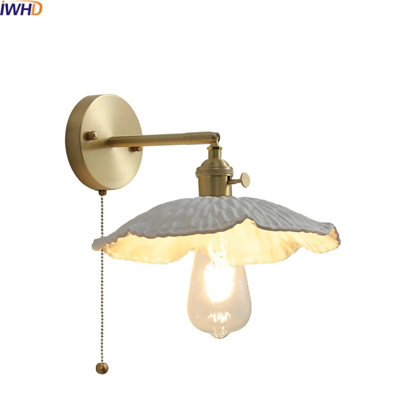 Afralia™ Ceramic Copper LED Wall Light with Pull Chain Switch for Modern Nordic Home Decor