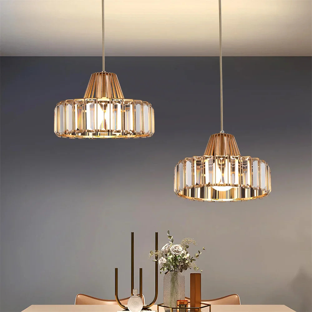 Afralia™ Mini Gold/Black Crystal Pendant Light: Modern Luxury Ceiling Hanging Lamp for Dining Room