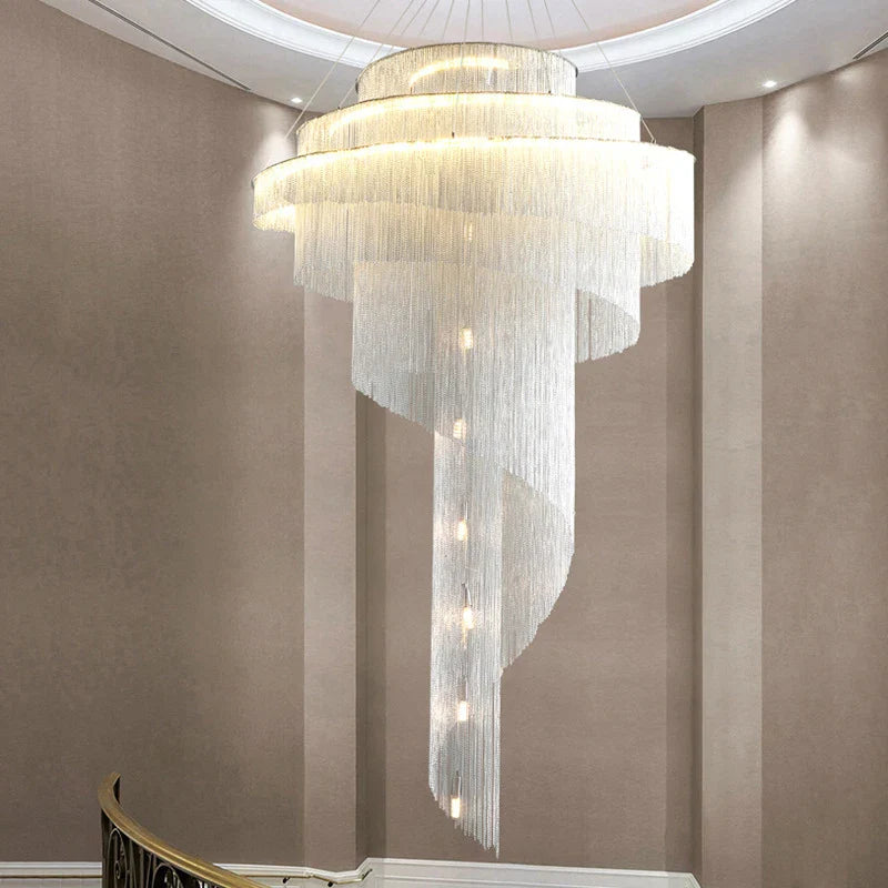 Afralia™ Revolving Tassel Chandelier for Duplex Living Room and Hotel Lobby