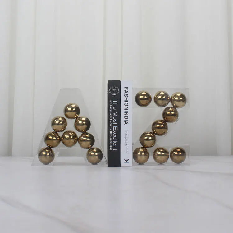 Afralia™ Clear Acrylic Geometric Gold Ball Alphabet Letter Figurine Home Decor