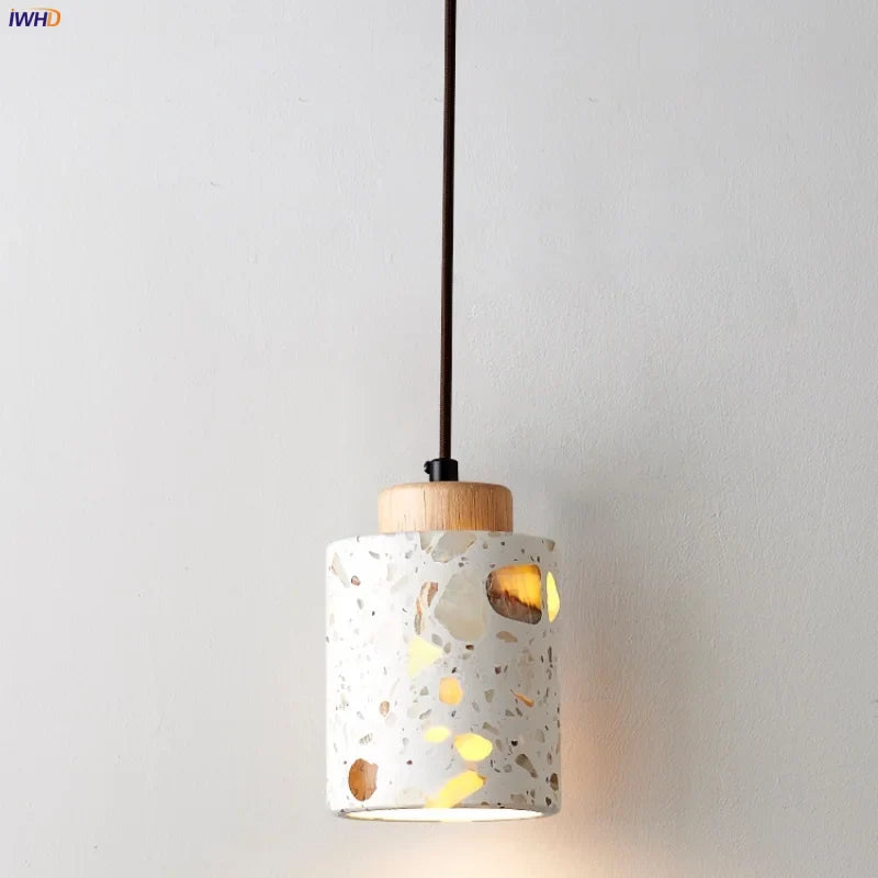 Afralia™ Natural Wood Stone Pendant Light Fixture for Home Hotel Decor