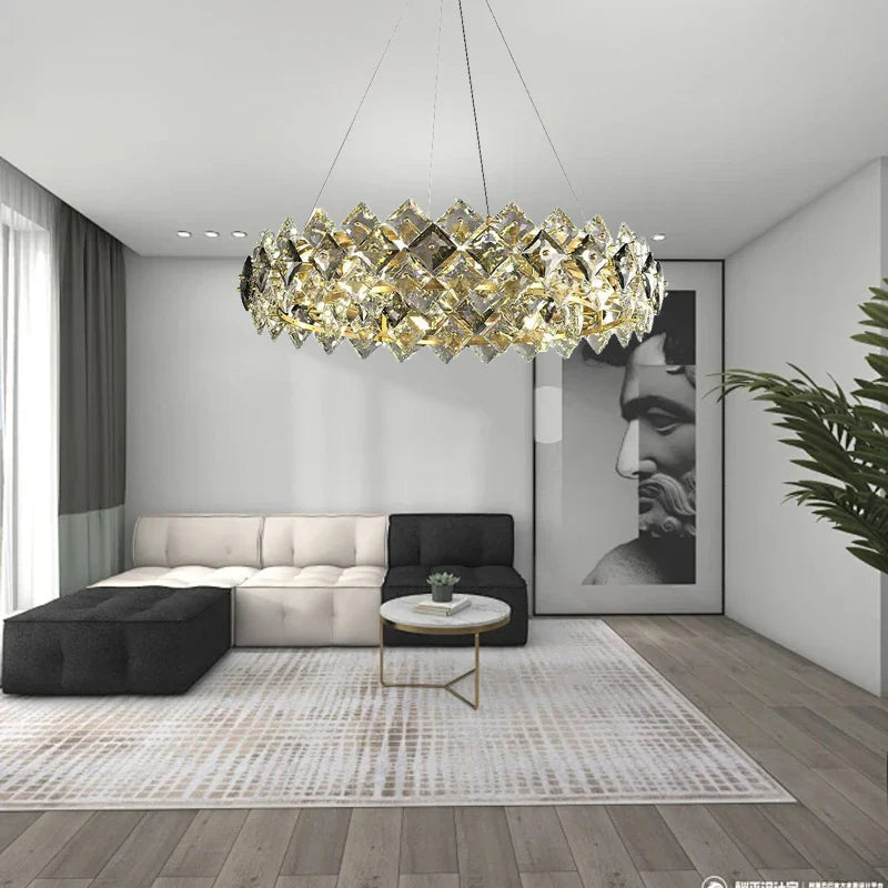 Afralia™ Crystal Round Chandelier: Modern Dining Room Lighting Fixture, Nordic Style Decoration