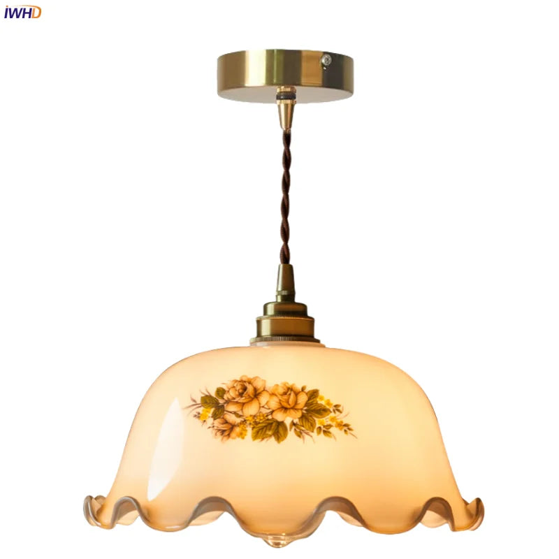 Afralia™ Cream Vintage Brass Glass LED Pendant Light for Restaurant Bar Cafe Loft