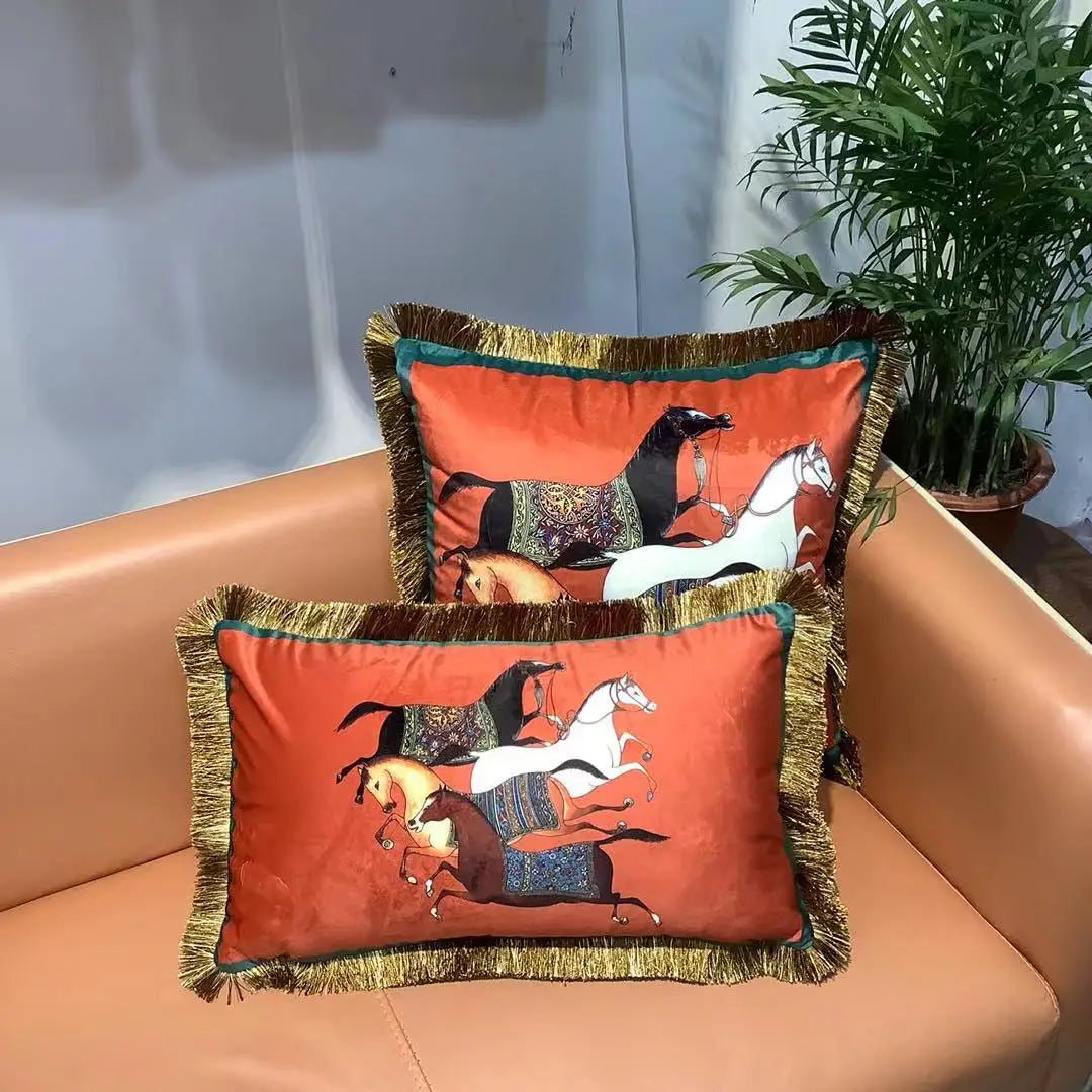 Afralia™ Luxury Horse Waist Cushion Cover with Tassel Detail for Sofa Decoration