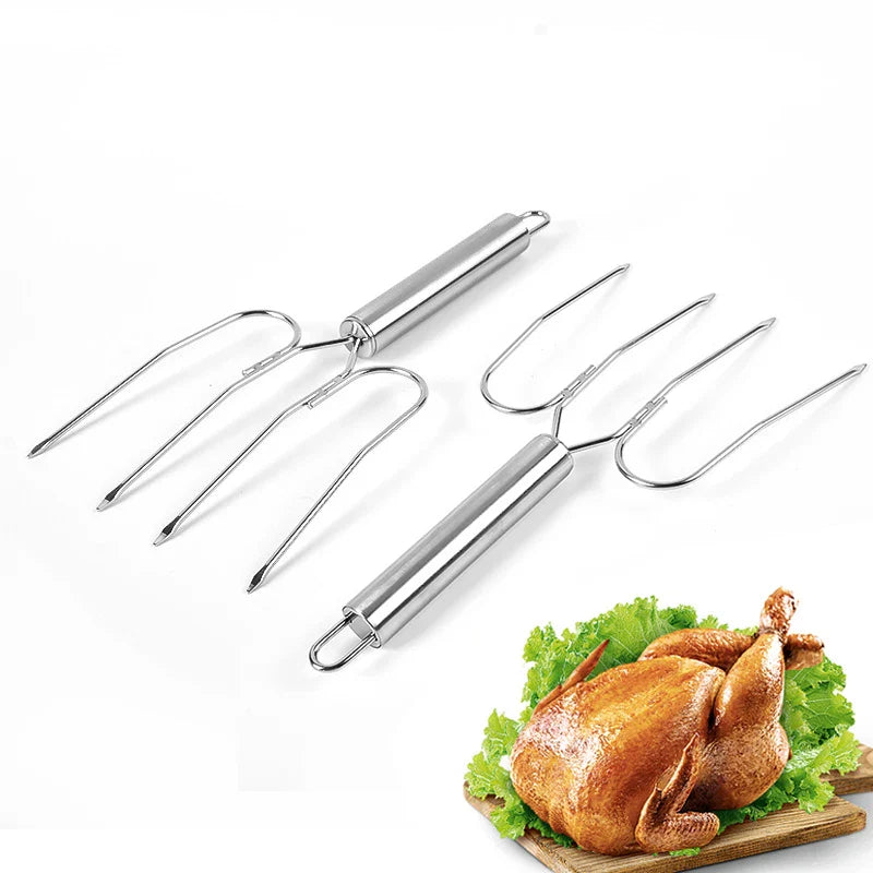 Afralia™ Stainless Steel Roasting Fork for Grilled Turkey, Lamb, Chicken - BBQ Tool
