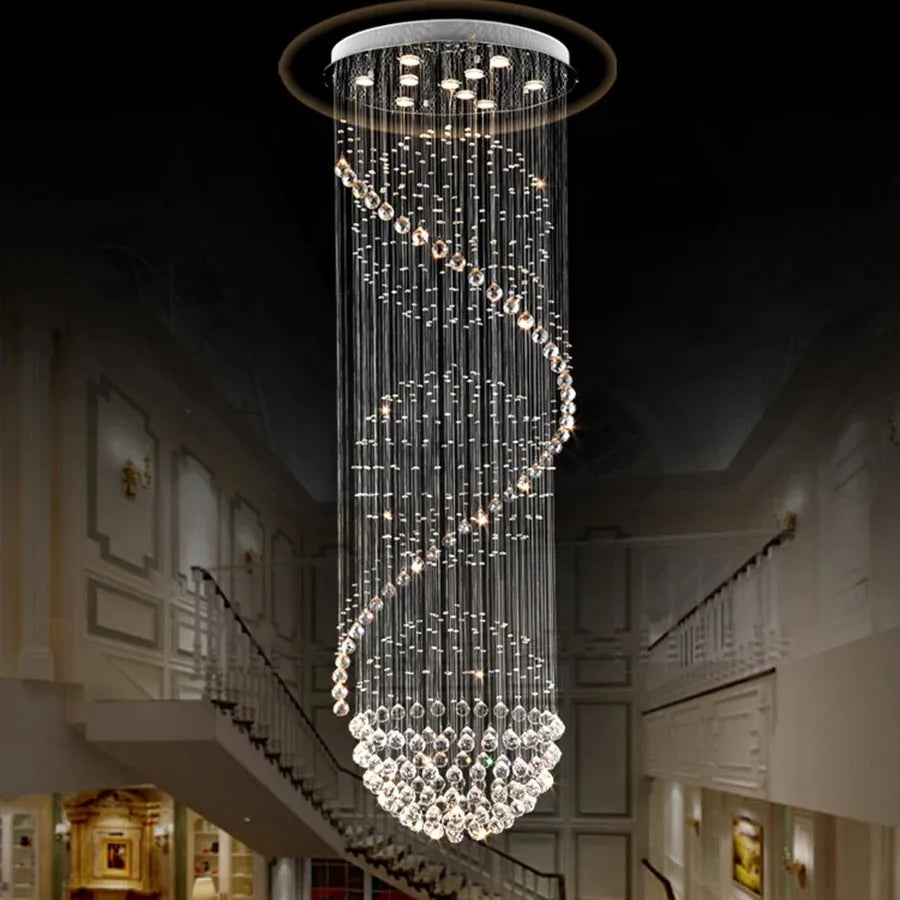 Afralia™ LED Spiral Crystal Ball Chandelier for Staircase | Modern Indoor Hanging Light Fixture