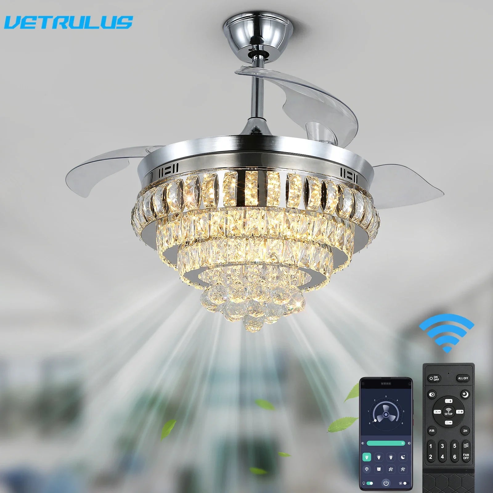 Afralia™ Crystal Ceiling Fan with LED Light and Remote Control