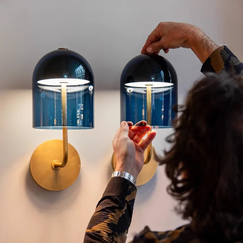 Afralia™ Blue Glass Wall Sconce Lamps | Designer Luxury Home Decor Light Fixture