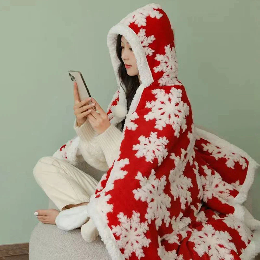 Afralia™ Hooded Christmas Coral Velvet Wearable Blanket