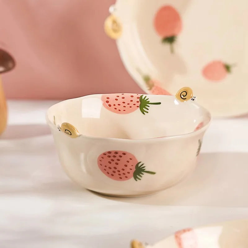 Afralia™ Strawberry Ceramic Noodle Bowl - 8 inch Pretty Anti-scald Cute Design
