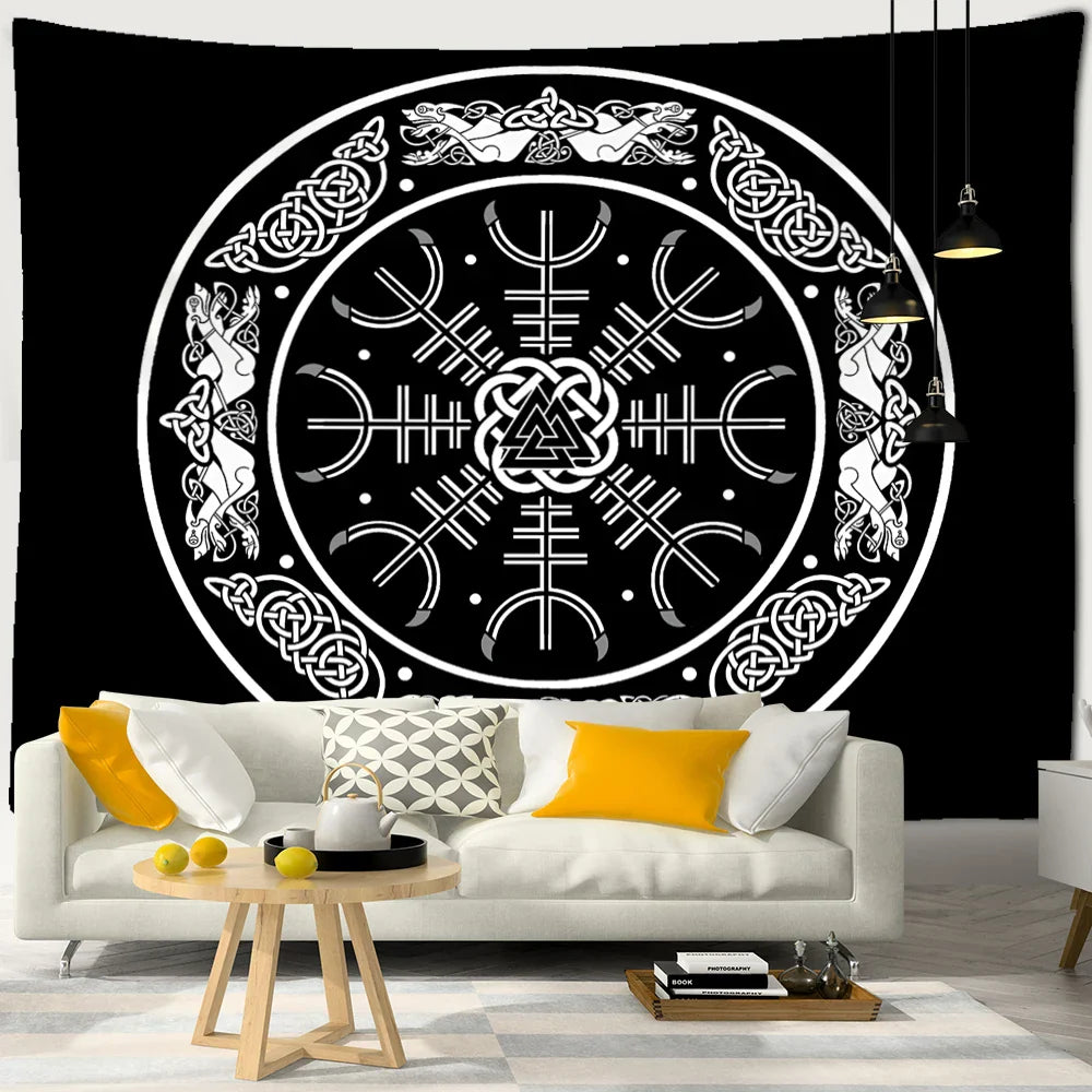 Afralia™ Raven Mystery Tapestry Wall Hanging - Psychedelic Viking Character Design