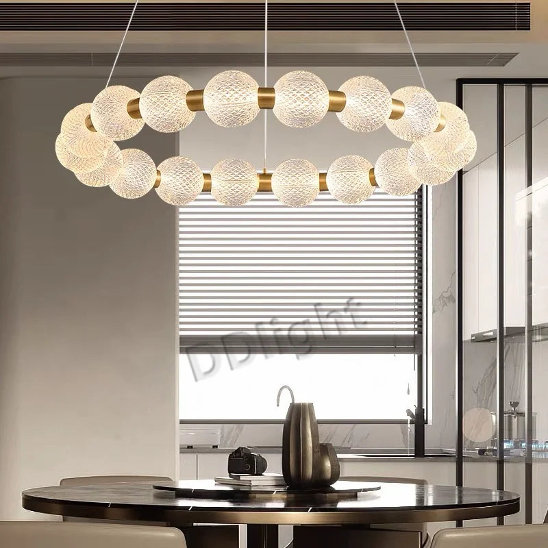 Afralia™ Elegant Pearl Necklace LED Ceiling Chandelier for Living Room and Bedroom