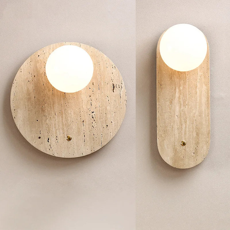 Afralia™ Travertine Stone Sconce with Glass Ball G9