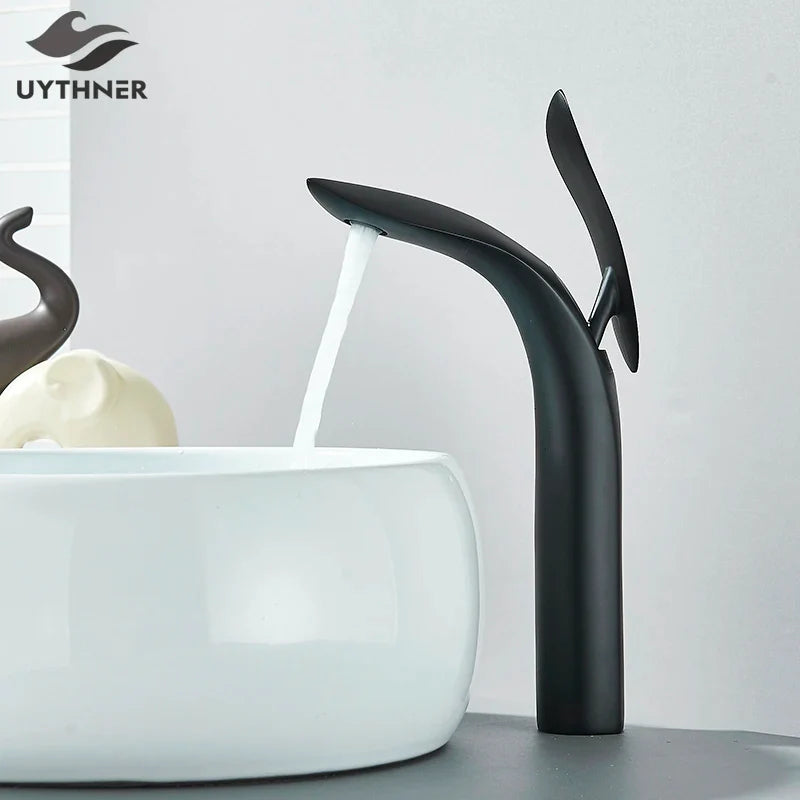 Afralia™ Rose Gold Basin Faucet: Brass Single Handle Mixer for Bathroom Sink