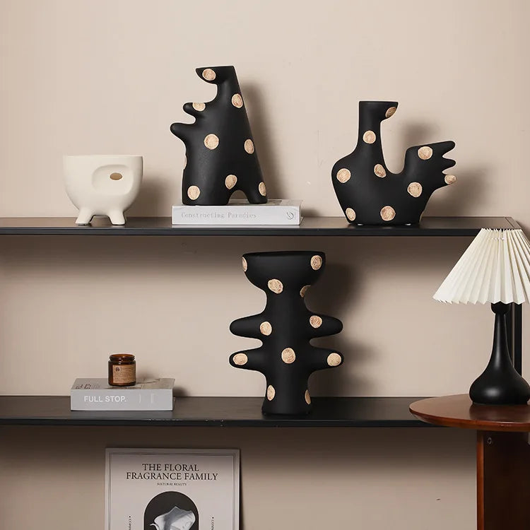 Afralia™ Polka Dot Geometric Vase: Handmade Ceramic Flowerpot Home Decor