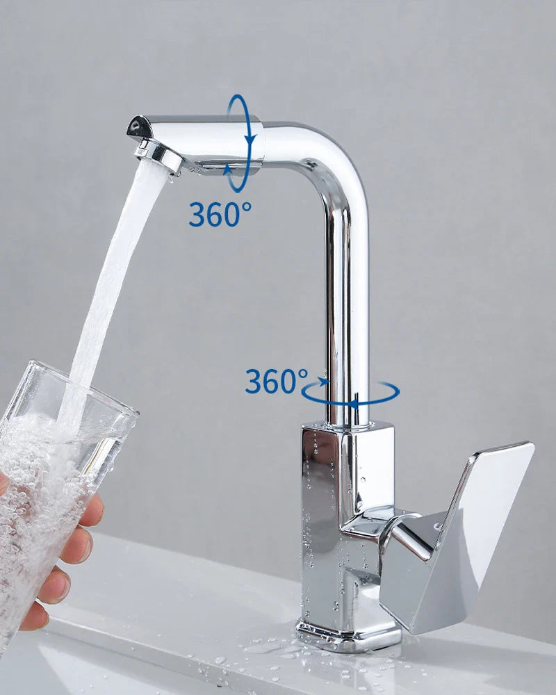 Afralia™ Chrome Tall Basin Mixer Faucet Hot Cold Water Tap Rotating Tapware