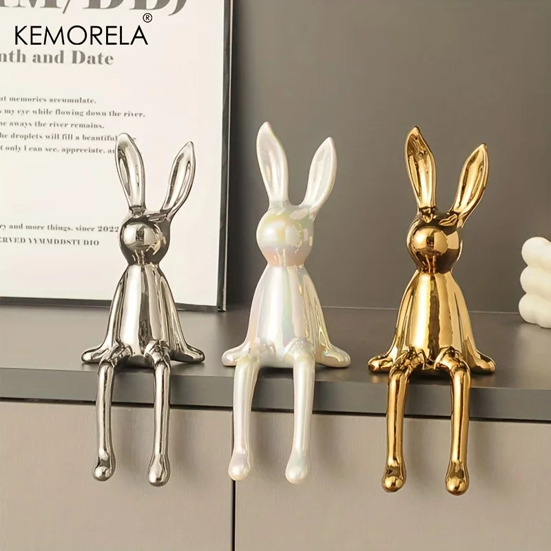 Afralia™ Ceramic Long-Eared Sitting Rabbit Ornament - Luxury Home Decor Accent