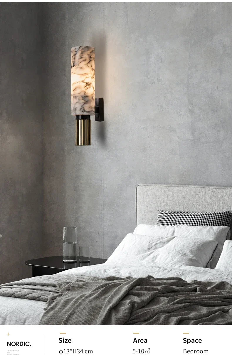 Afralia™ Copper Alabaster Wall Lamp: Post-Modern High-End Bedroom Lighting
