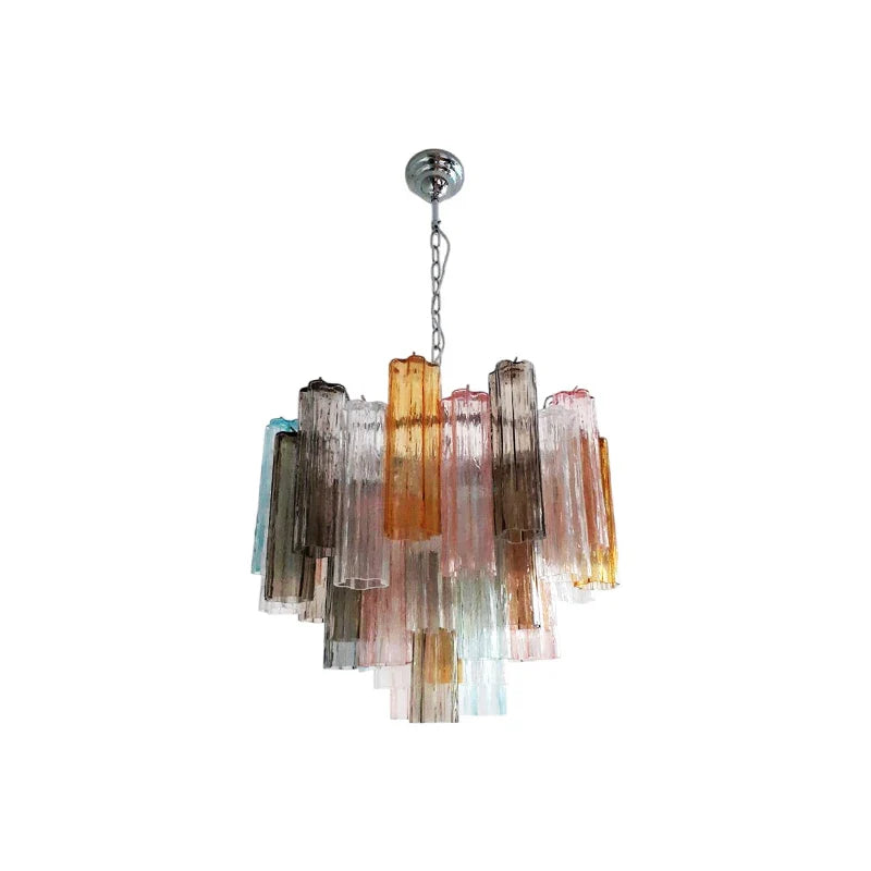Afralia™ Glass Column Chandelier: Trendy French Design in Blue Pink Green for Dining Room.
