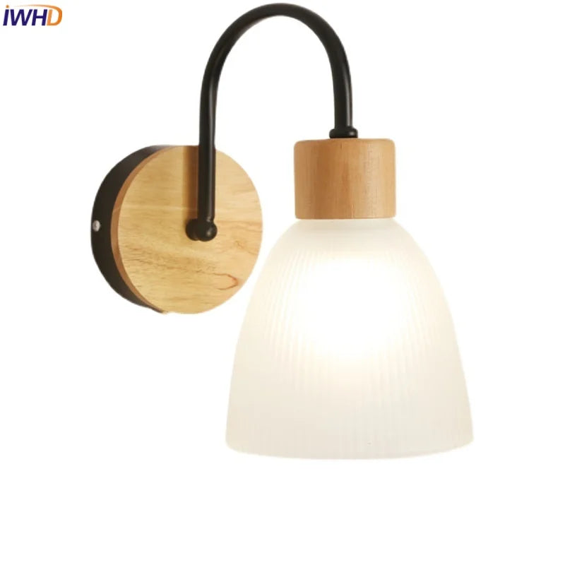 Afralia™ Glass LED Wall Sconce Wood Base Modern Bathroom Light Fixture