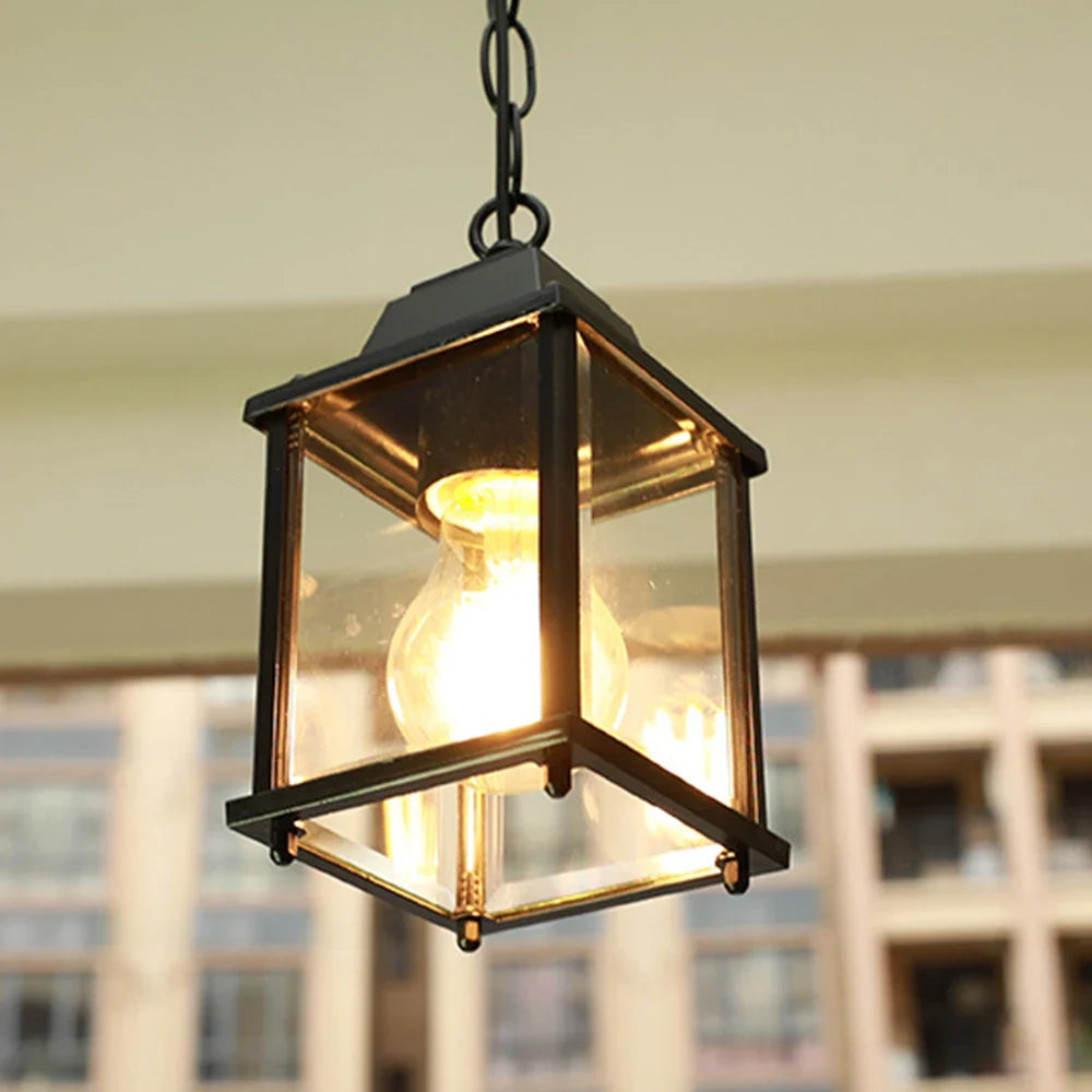 Afralia™ Vintage Glass Chandelier Outdoor Pendant Lamp Balcony Hanging Light