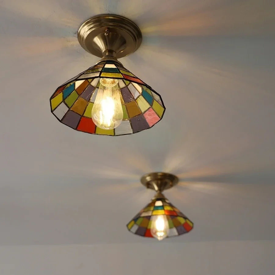 Afralia™ Tiffany Glass LED Ceiling Lamp for Corridor, Bedroom, and Restaurant