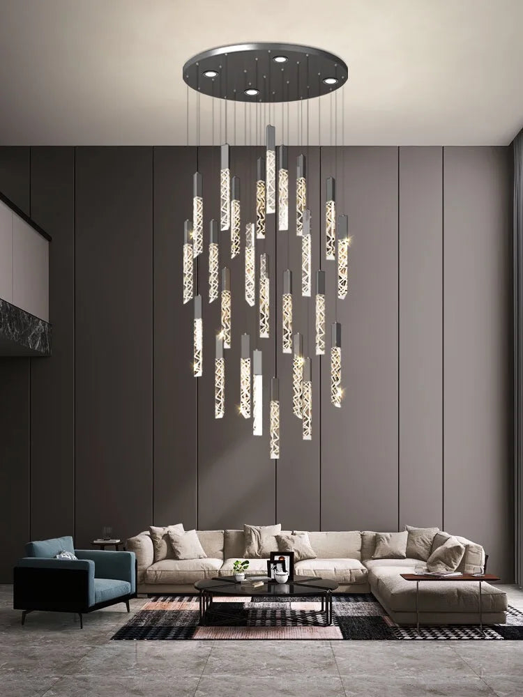 Afralia™ Luxury Crystal Column LED Chandelier Pendant for Staircase Home Decor