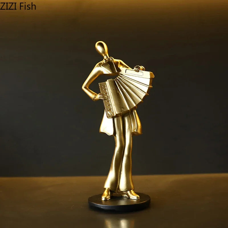 Afralia™ Accordion Musician Resin Sculpture for Aesthetic Room Decor