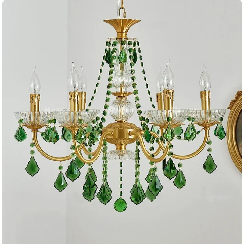 Afralia™ Green Crystal Chandelier for Living Room - Bohemian Style LED Pendant Lighting