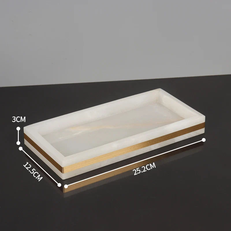 Afralia™ White Onyx Marble Bathroom Set Gold Luxury Soap Dispenser Toothbrush Holder