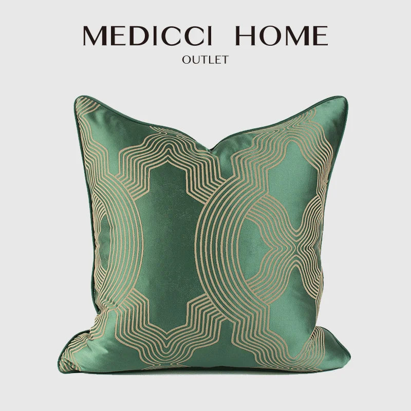 Afralia™ Emerald Green Geo Jaquard Cushion Cover 50x50cm