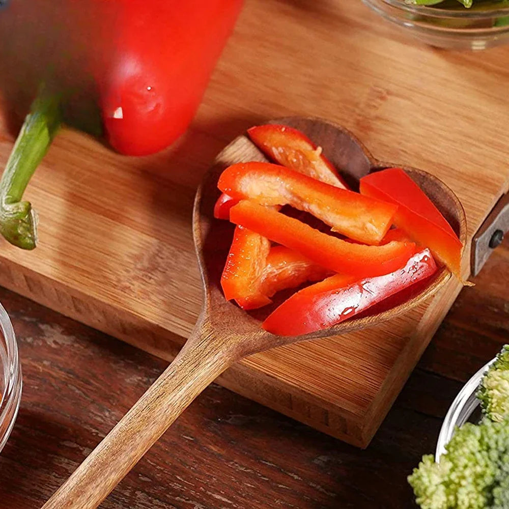 Afralia™ Wooden Heart Spoon Kitchen Dessert Coffee Stirring Tool