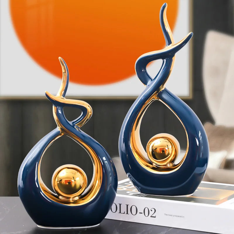 Afralia™ Ceramic Abstract Figurine Set for Elegant Home and Office Decor