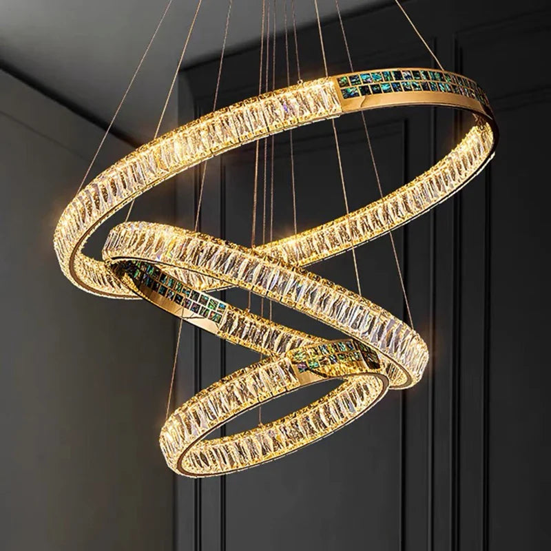 Afralia™ Crystal Ring Ceiling Chandelier | Stainless Steel | Luxury Home Decor