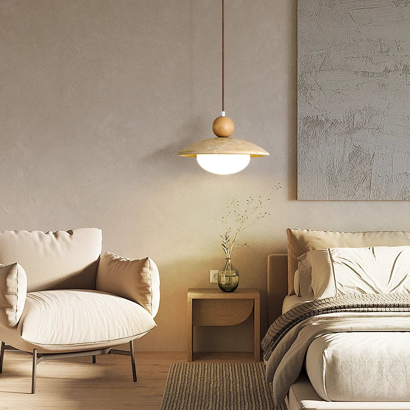 Afralia™ LED Pendant Lamp White Glass Wire Adjustable Travertine Hanging Lights