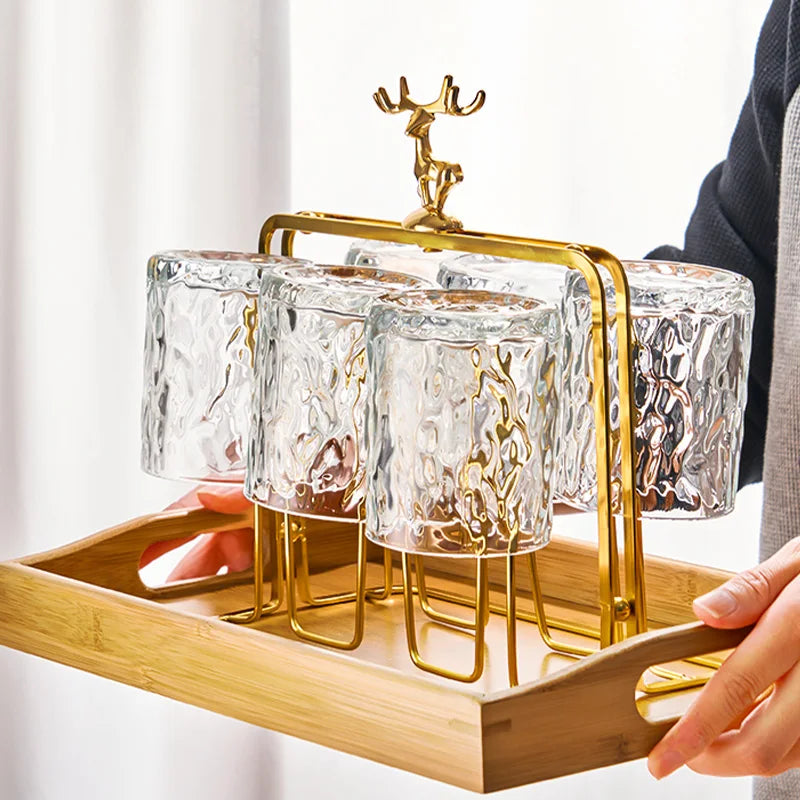 Afralia™ Glass Storage Rack: European Metal Cup Holder with Christmas Reindeer Decor